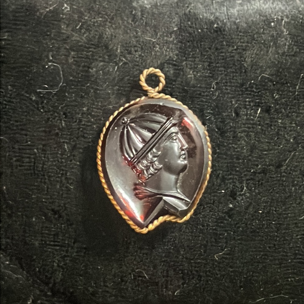 Antique Amber Glass Cameo of a Grecian Man / Priest Watch Fob / Pendant